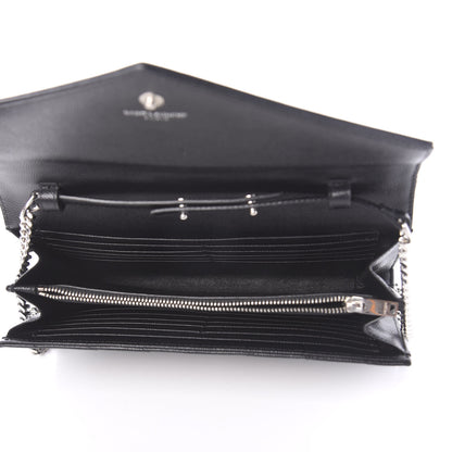 Saint Laurent Grain De Poudre Matelasse Chevron Monogram Chain Wallet Black 5 of 11