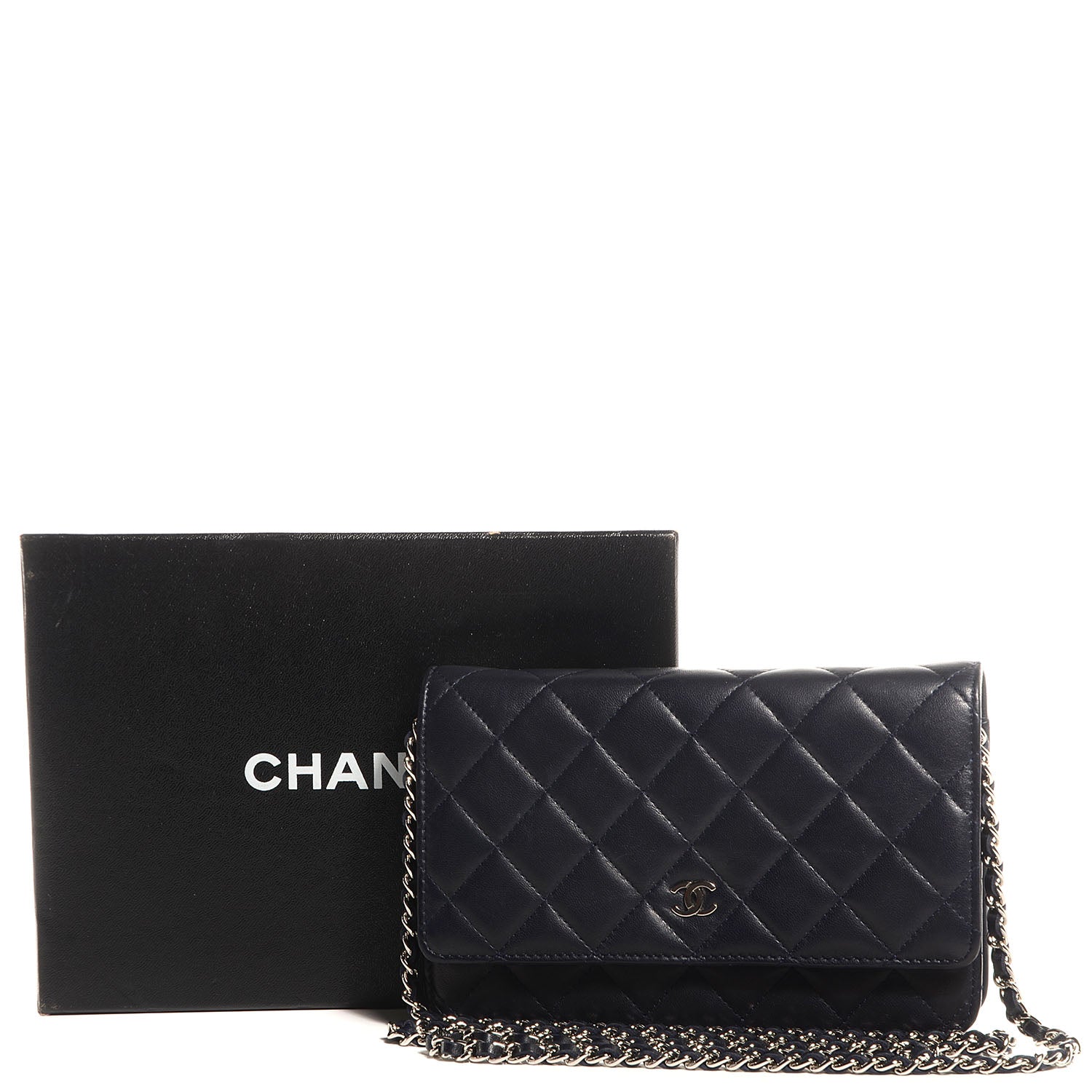 Chanel Lambskin Quilted Wallet On Chain WOC Navy Blue 9 of 9