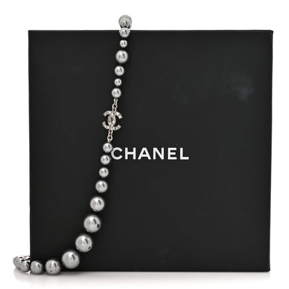 Chanel Crystal Baguette Graduated Pearl CC Short Necklace Silver Grey 7 of 7