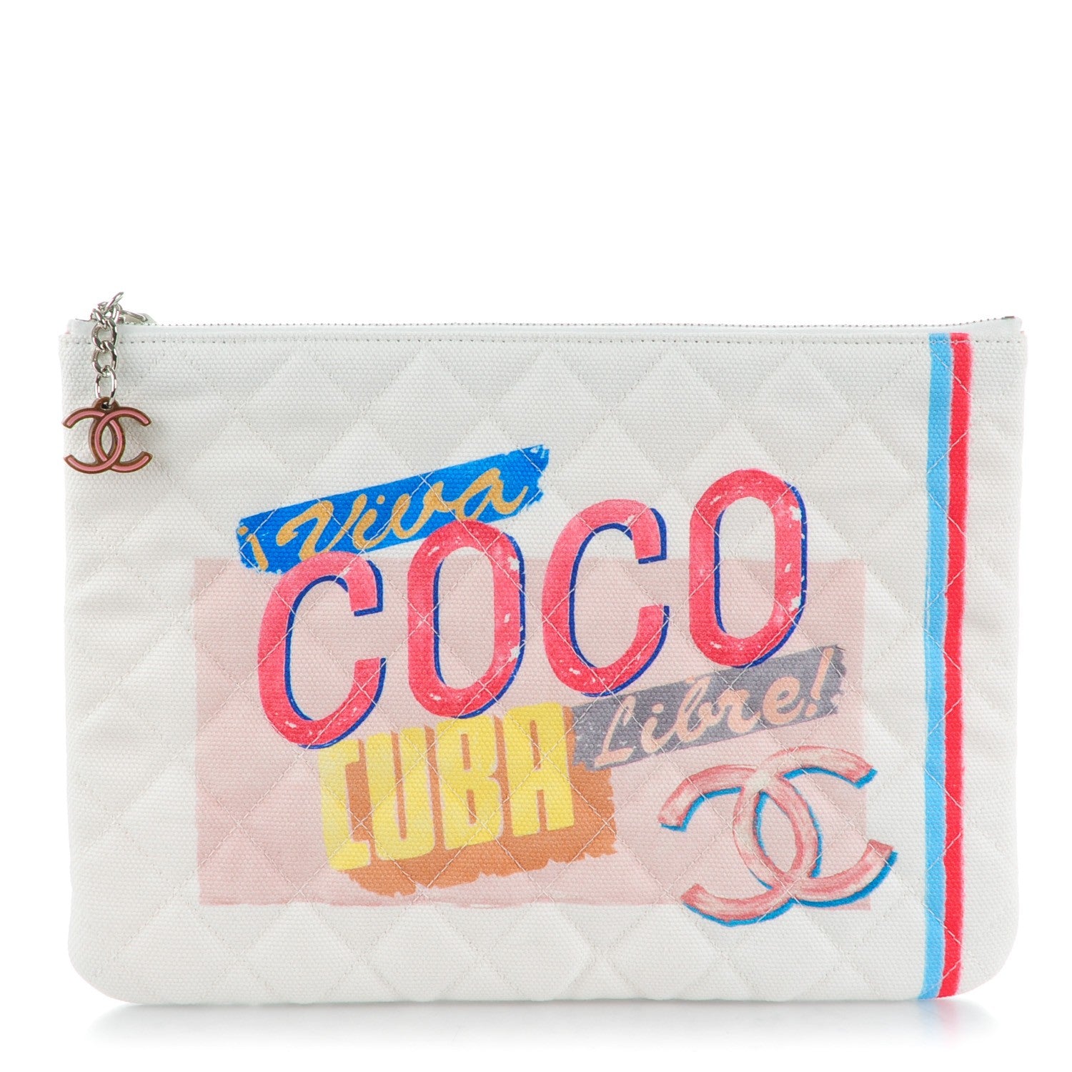 Chanel Canvas Medium Coco Cuba Cosmetic Case Yellow Turquoise 1 of 7