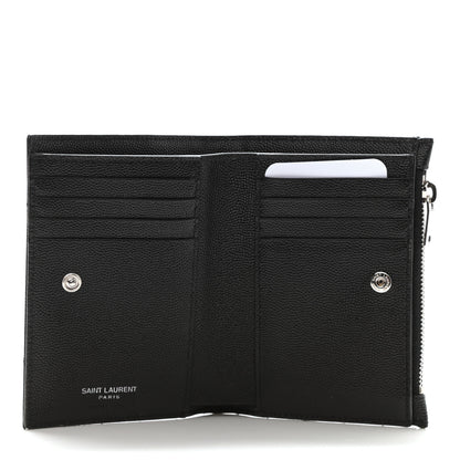 Saint Laurent Grain De Poudre Matelasse Chevron Monogram Zipped Two-Part Wallet Black 8 of 16