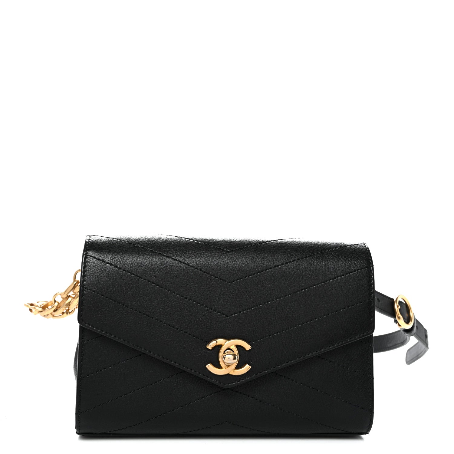 Chanel Calfskin Chevron Stitched Coco Waist Bag Black 1 of 10