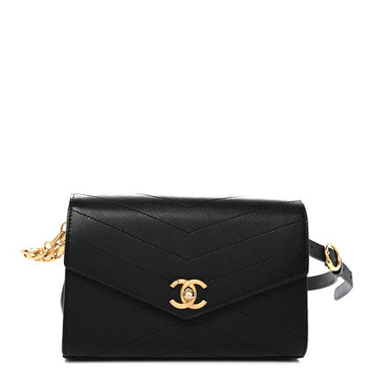 Chanel Calfskin Chevron Stitched Coco Waist Bag Black 1 of 10