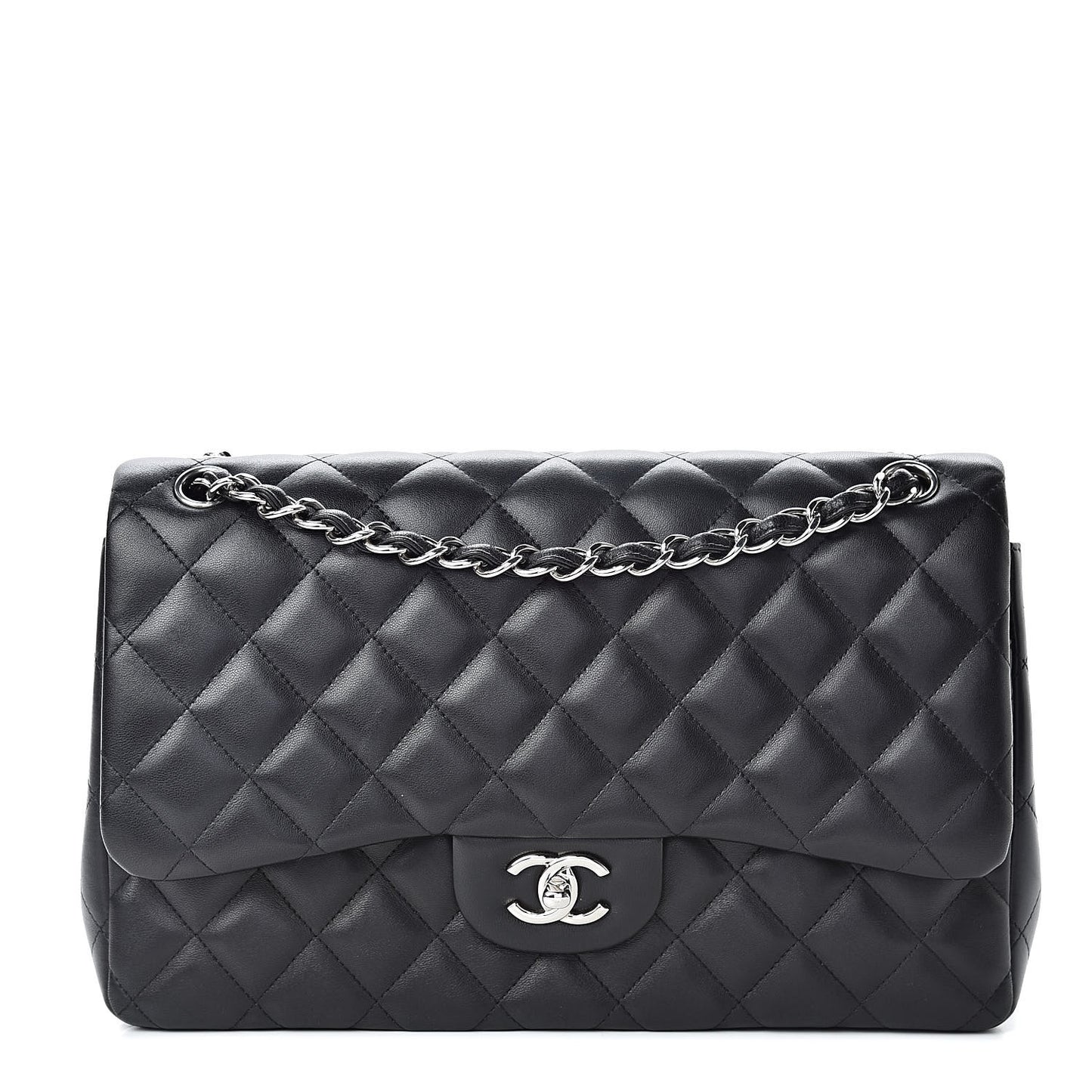 Lambskin Quilted Jumbo Double Flap Black