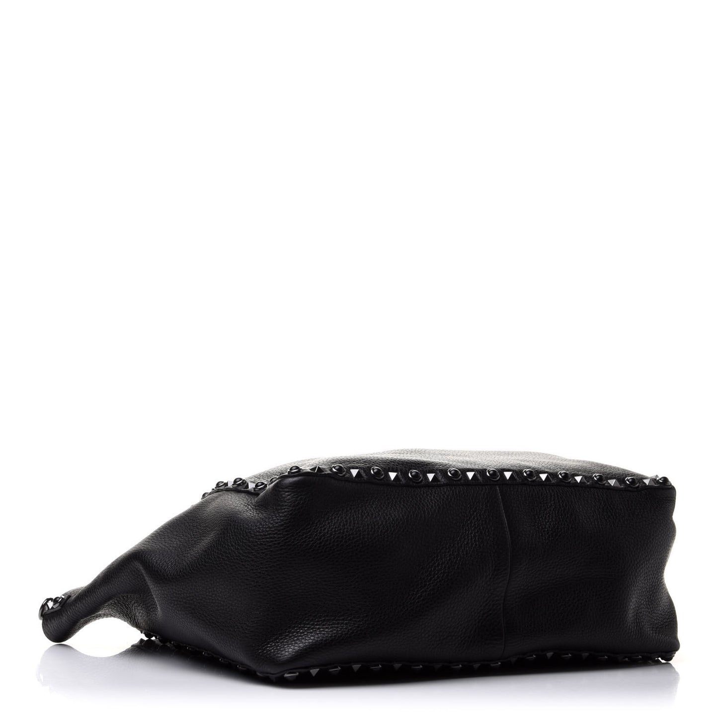 Grained Calfskin Medium Rolling Rockstud Reversible Tote Black