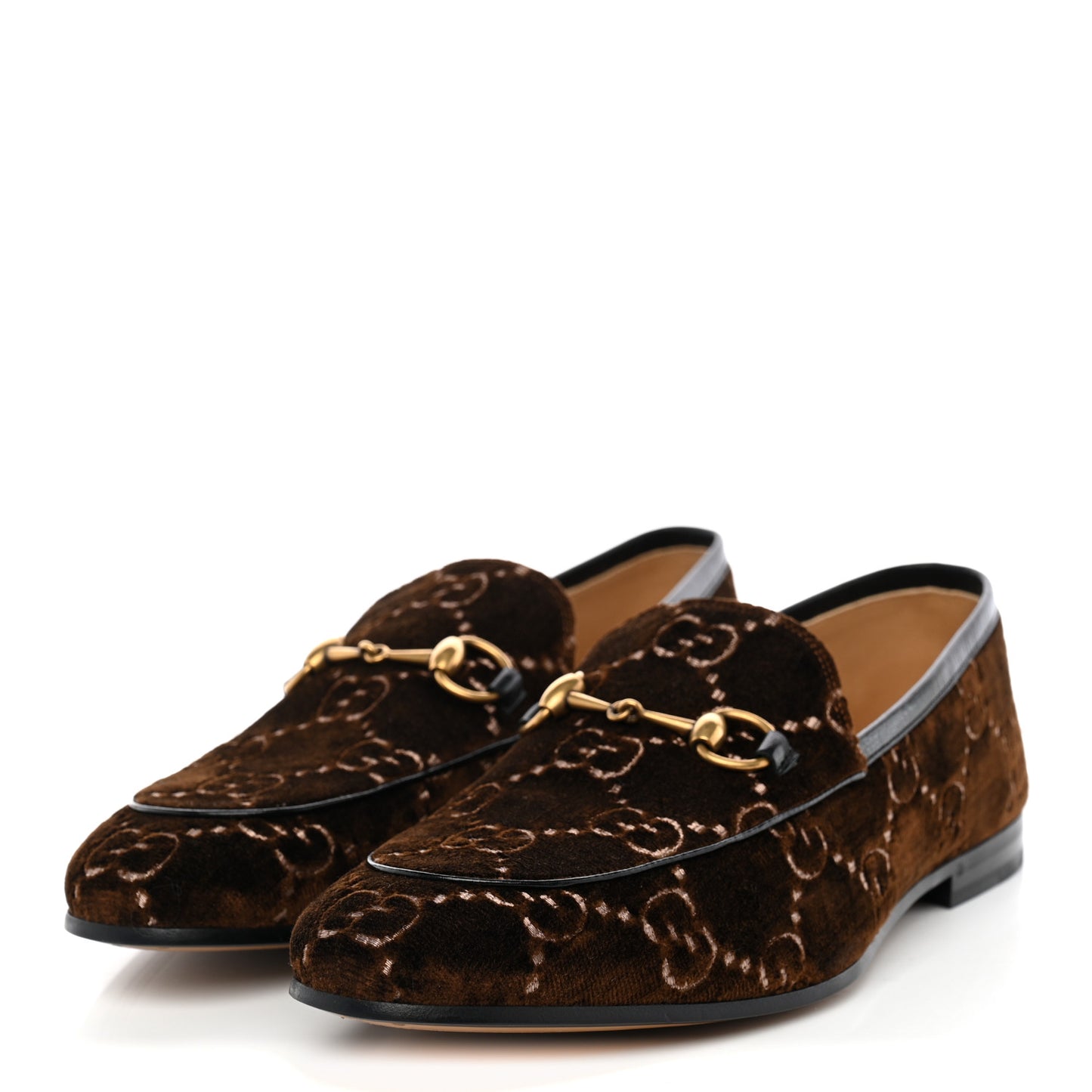 Velvet GG Monogram Goatskin Mens Horsebit Loafers 10 Brown Black