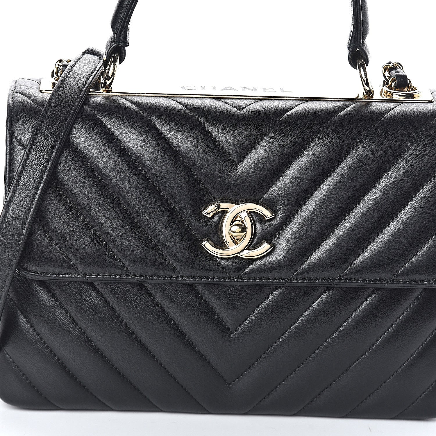 Chanel Lambskin Chevron Quilted Small Trendy CC Dual Handle Flap Bag Black 7 of 9