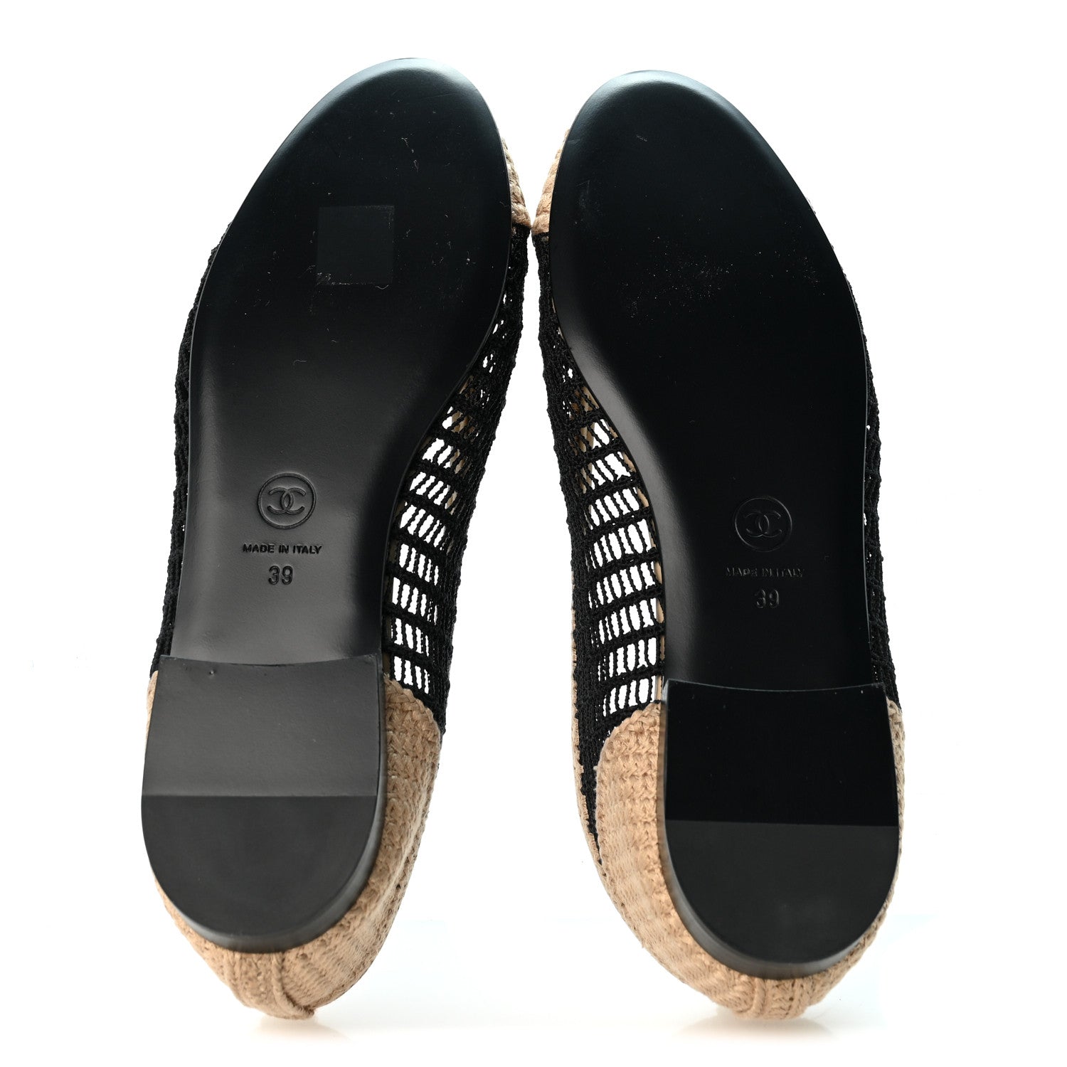 Chanel Raffia Cap Toe Ballerina Flats 39 Black Beige 6 of 9