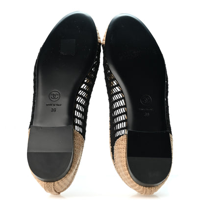Chanel Raffia Cap Toe Ballerina Flats 39 Black Beige 6 of 9
