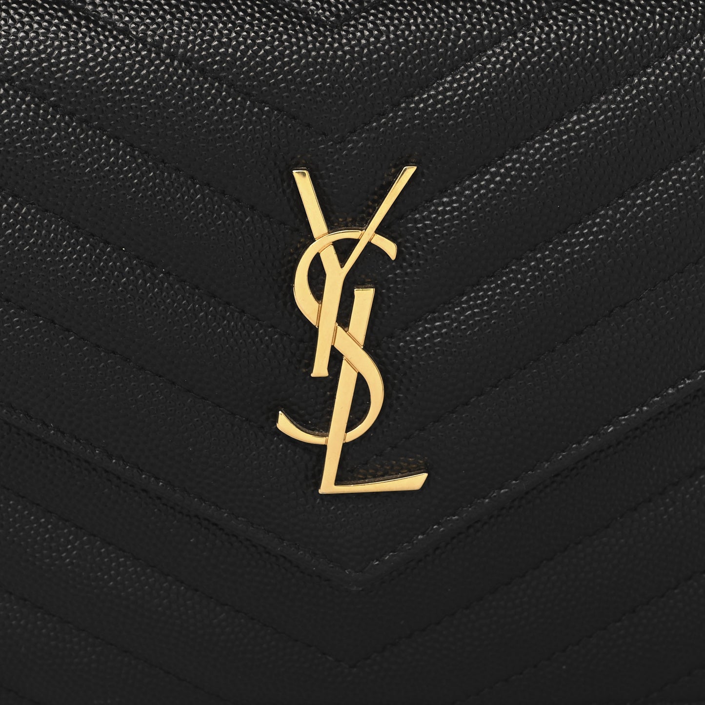 Grain De Poudre Matelasse Chevron Monogram Envelope Chain Wallet Black