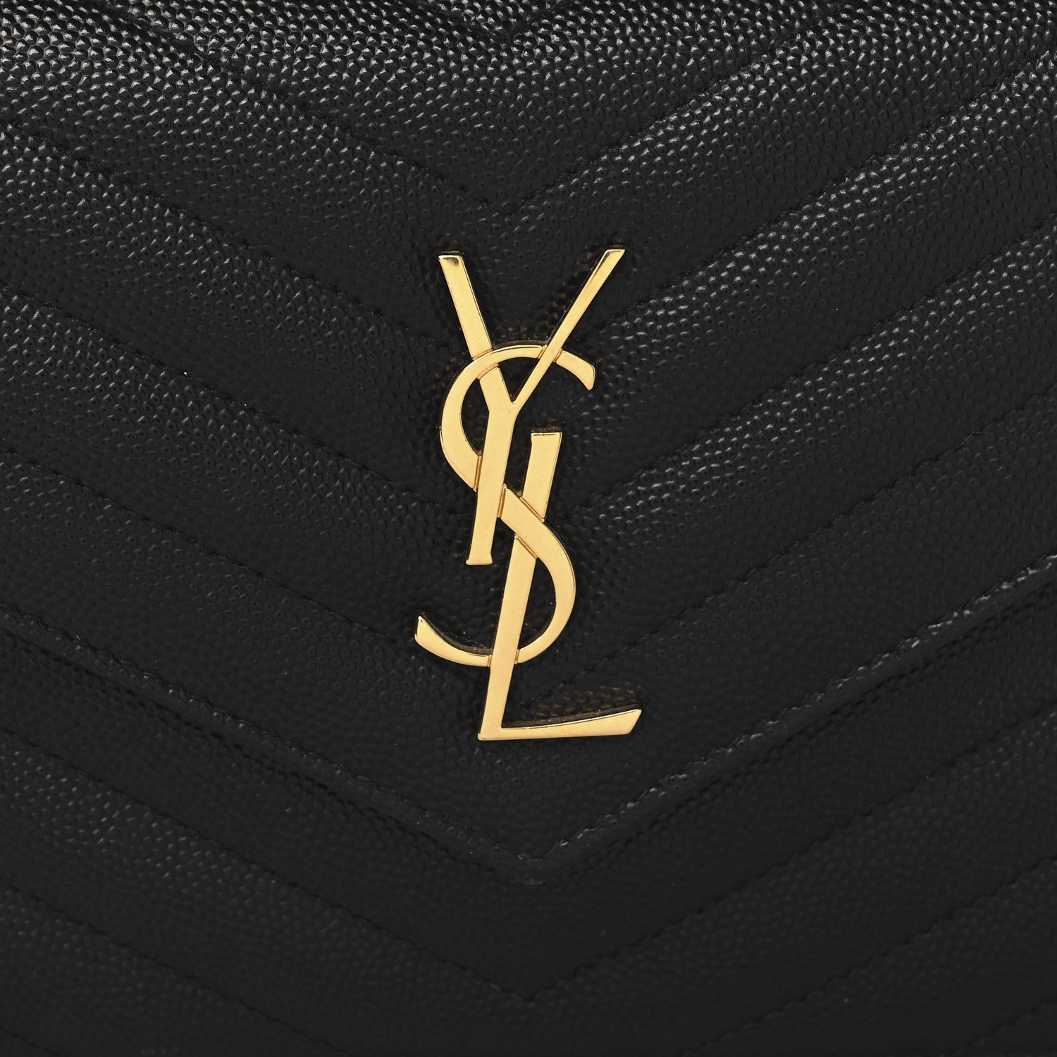Saint Laurent Grain De Poudre Matelasse Chevron Monogram Envelope Chain Wallet Black 7 of 10