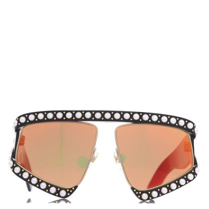 Gucci Acetate Pearl Rectangular Frame Sunglasses GG0234S Black Orange 2 of 8