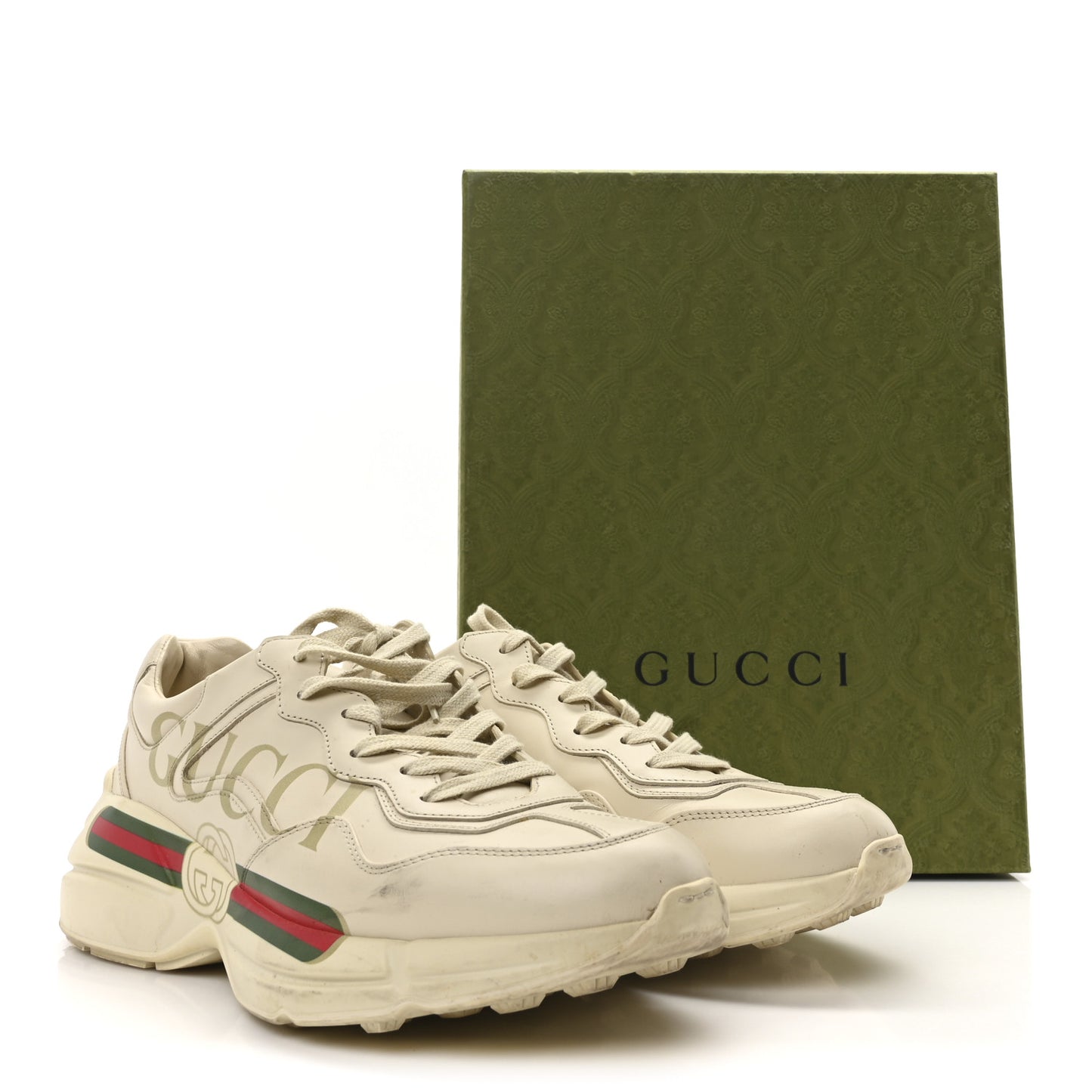 Calfskin Logo Mens Rhyton Sneakers 9.5 Ivory