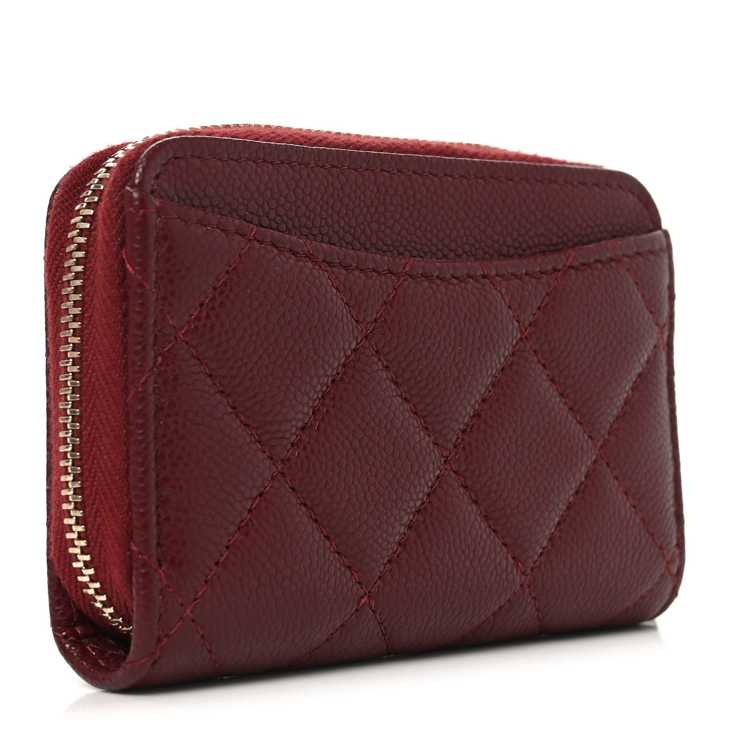 Caviar Quilted Zip Around Coin Purse Burgundy