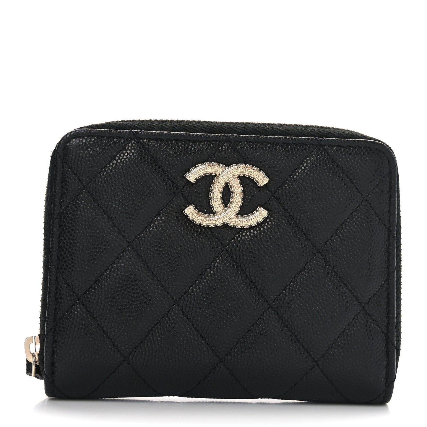 Caviar Quilted Small Zip Around Wallet Black