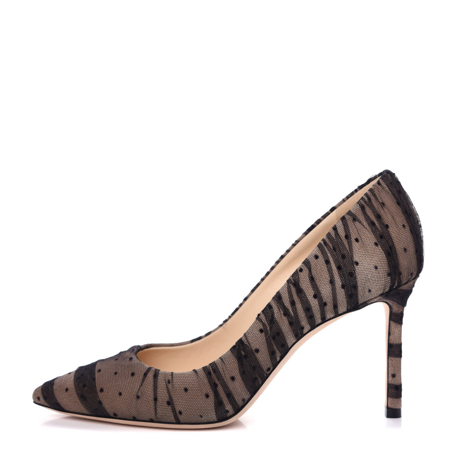 Jimmy Choo Tulle Suede Polka Dot Romy 85 Pumps 37 Black Nude 1 of 10