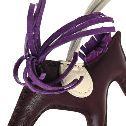 Hermes Milo Lambskin Grigri Rodeo Horse Bag Charm PM Rouge Sellier Craie Violet 6 of 7