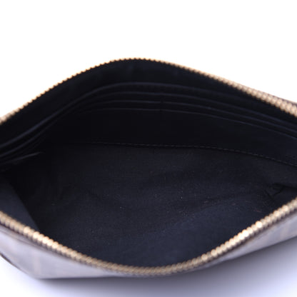 Fendi Glazed Fabric Vitello Century FF 1974 Stamp Patch Small FFreedom Flat Pouch Mogano Panna Black 5 of 10