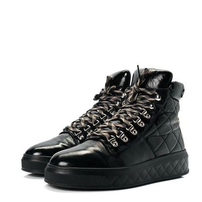 Chanel Patent Calfskin Quilted Womens High Top Sneakers 40 Black 2 of 8