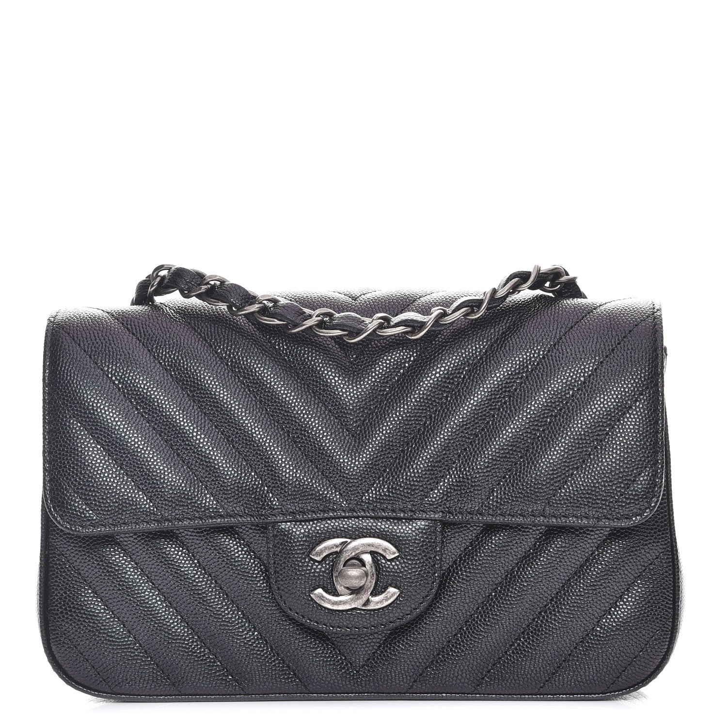 Chanel Iridescent Caviar Chevron Quilted Mini Rectangular Flap Black 1 of 8