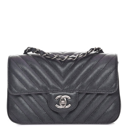 Chanel Iridescent Caviar Chevron Quilted Mini Rectangular Flap Black 1 of 8