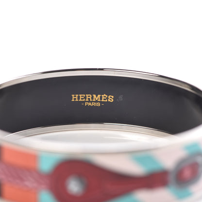 Hermes Enamel Printed Wide Coaching Bracelet 65 Rose Couture 4 of 5