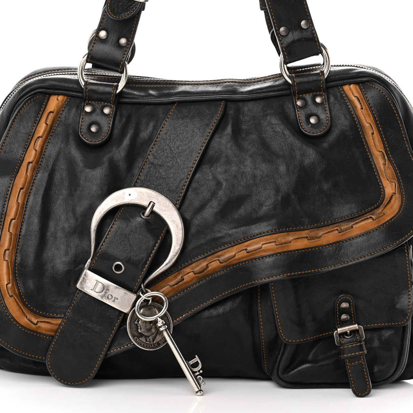 Calfskin Medium Gaucho Double Saddle Bag Black
