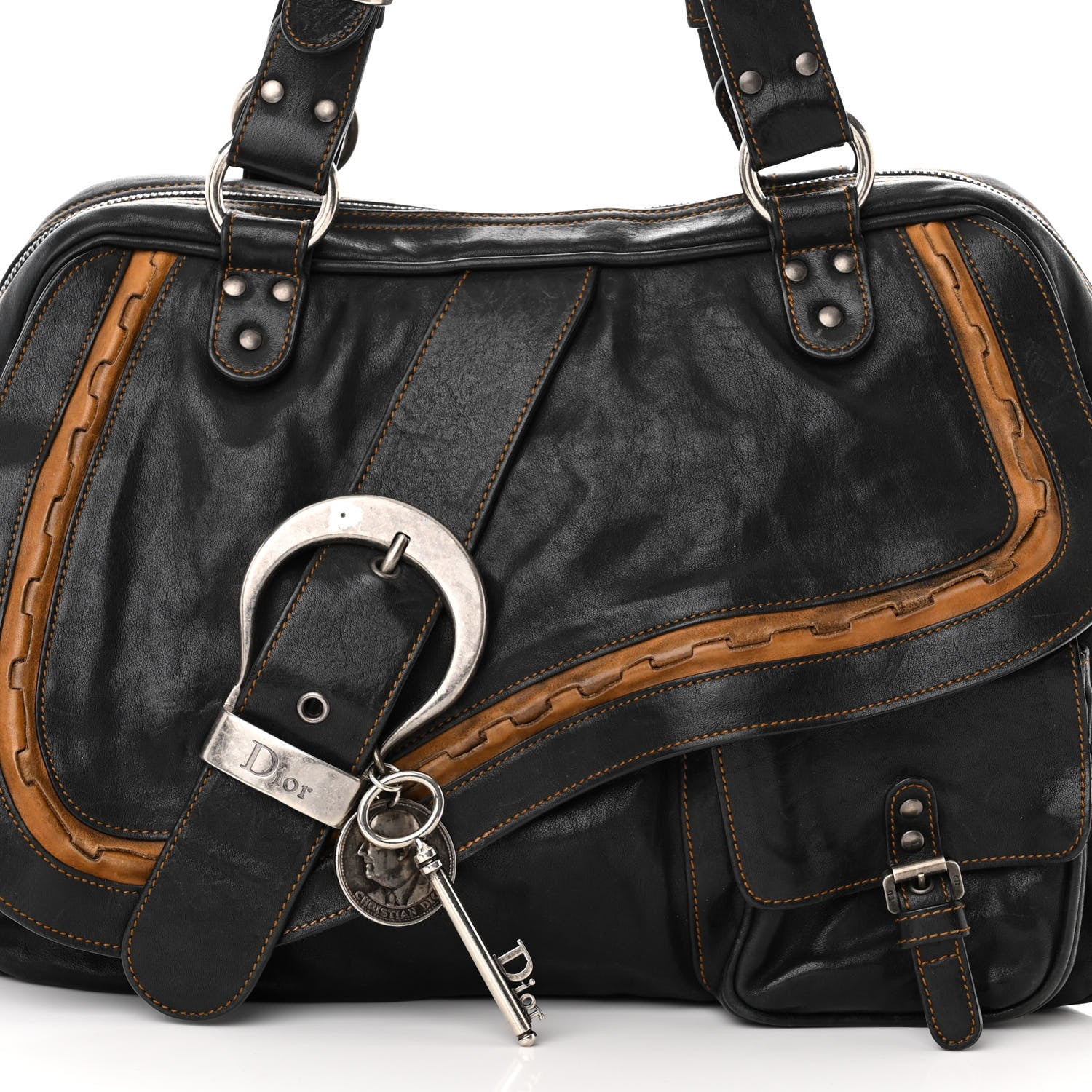 Christian Dior Calfskin Medium Gaucho Double Saddle Bag Black 8 of 15