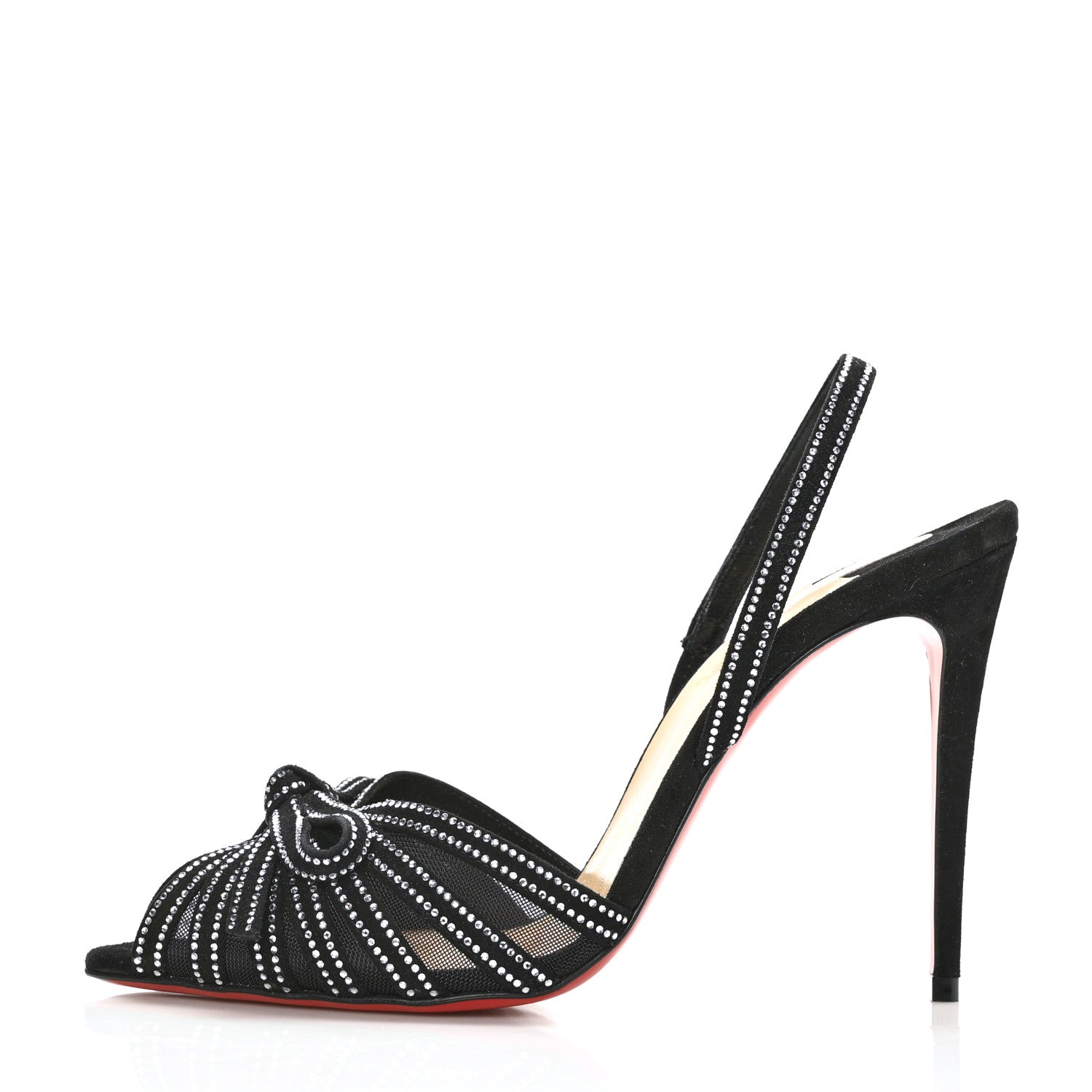 Christian Louboutin Suede Mesh Embellished Araborda 100 Slingback Sandals 36.5 Black 1 of 7