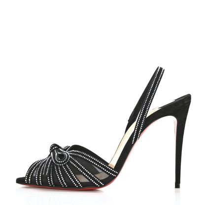 Christian Louboutin Suede Mesh Embellished Araborda 100 Slingback Sandals 36.5 Black 1 of 7