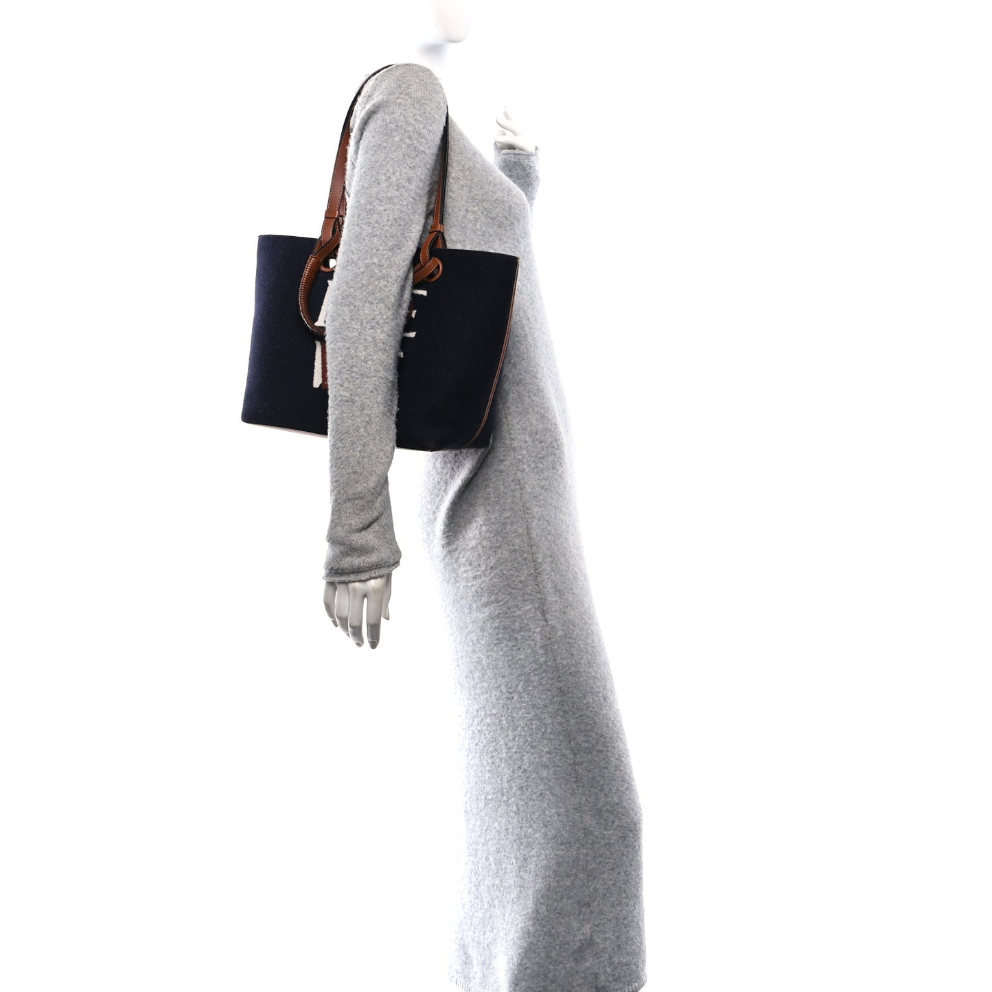 Wool Calfskin Small Love Anagram Tote Navy Tan