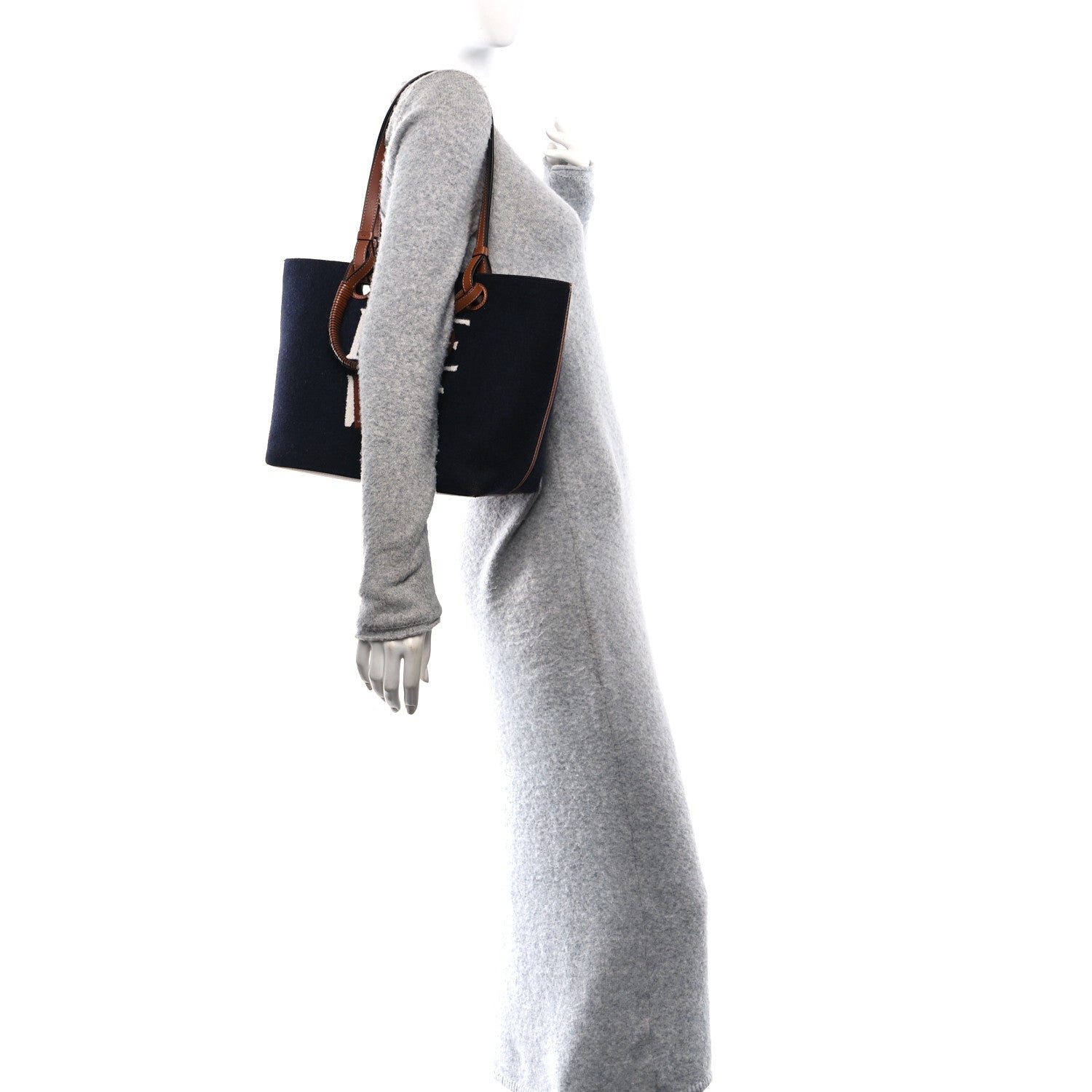 Loewe Wool Calfskin Small Love Anagram Tote Navy Tan 2 of 10