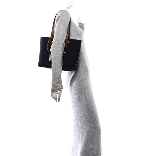 Wool Calfskin Small Love Anagram Tote Navy Tan