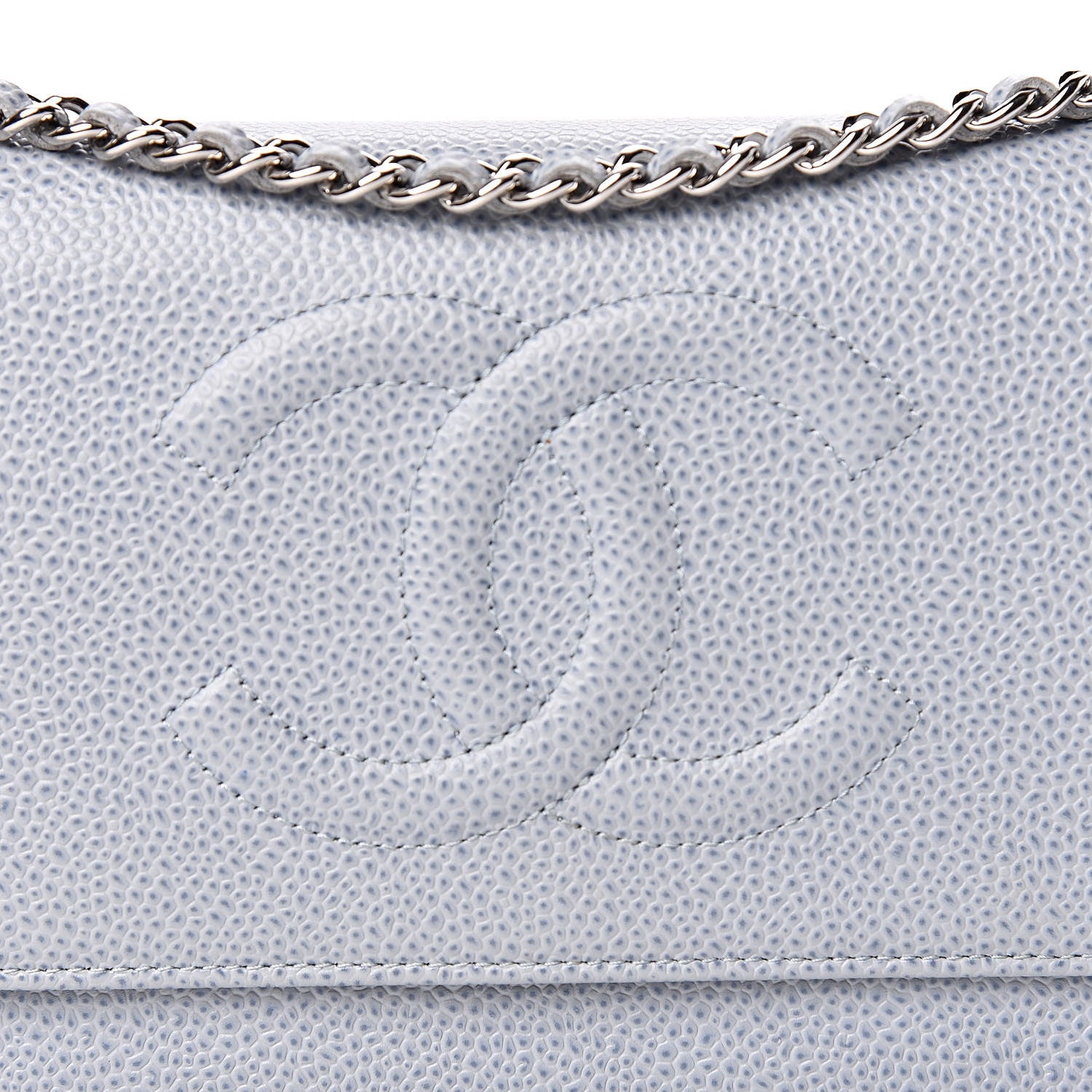Chanel Caviar Timeless CC Wallet On Chain WOC Light Blue 12 of 12