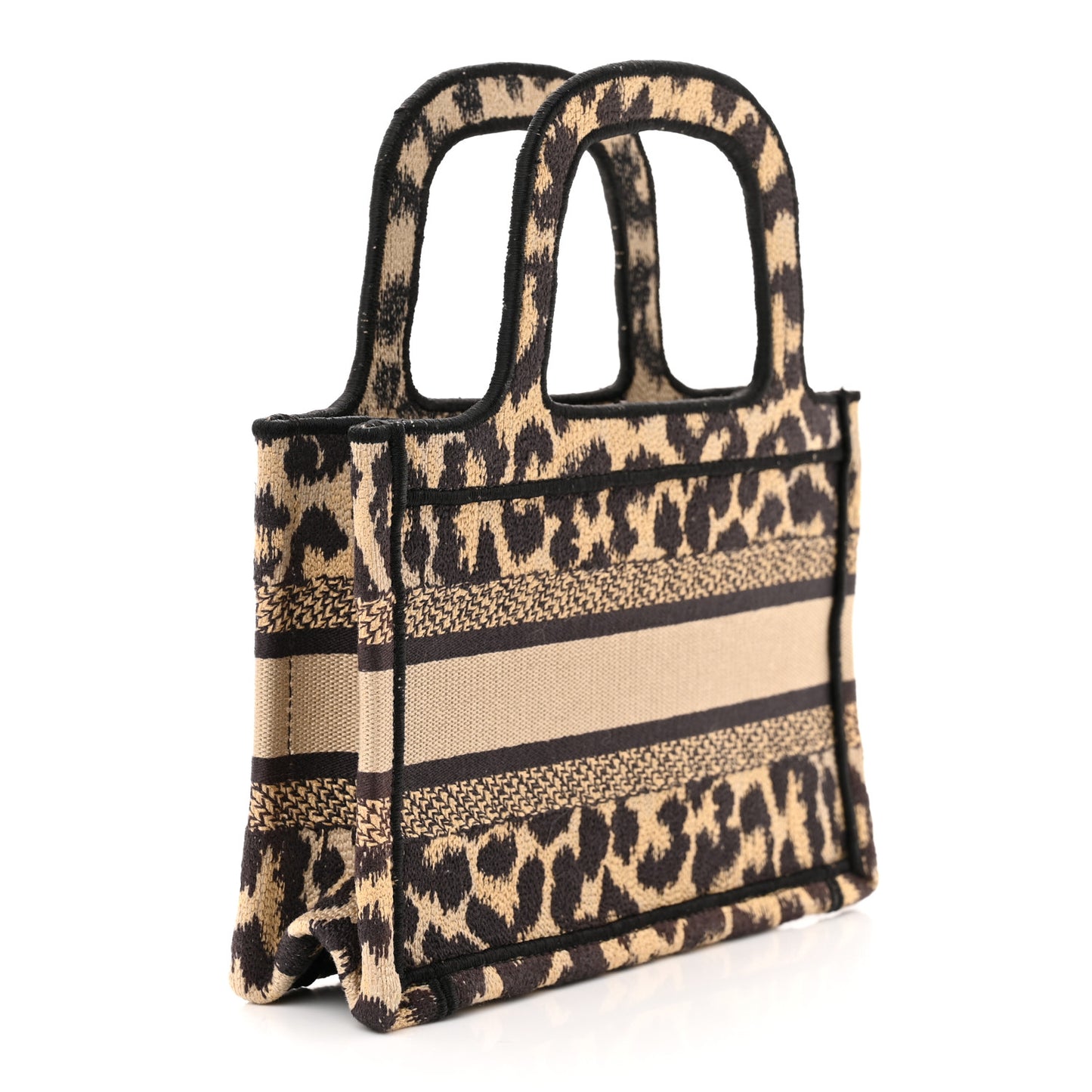 Canvas Mizza Embroidered Mini Leopard Book Tote Beige