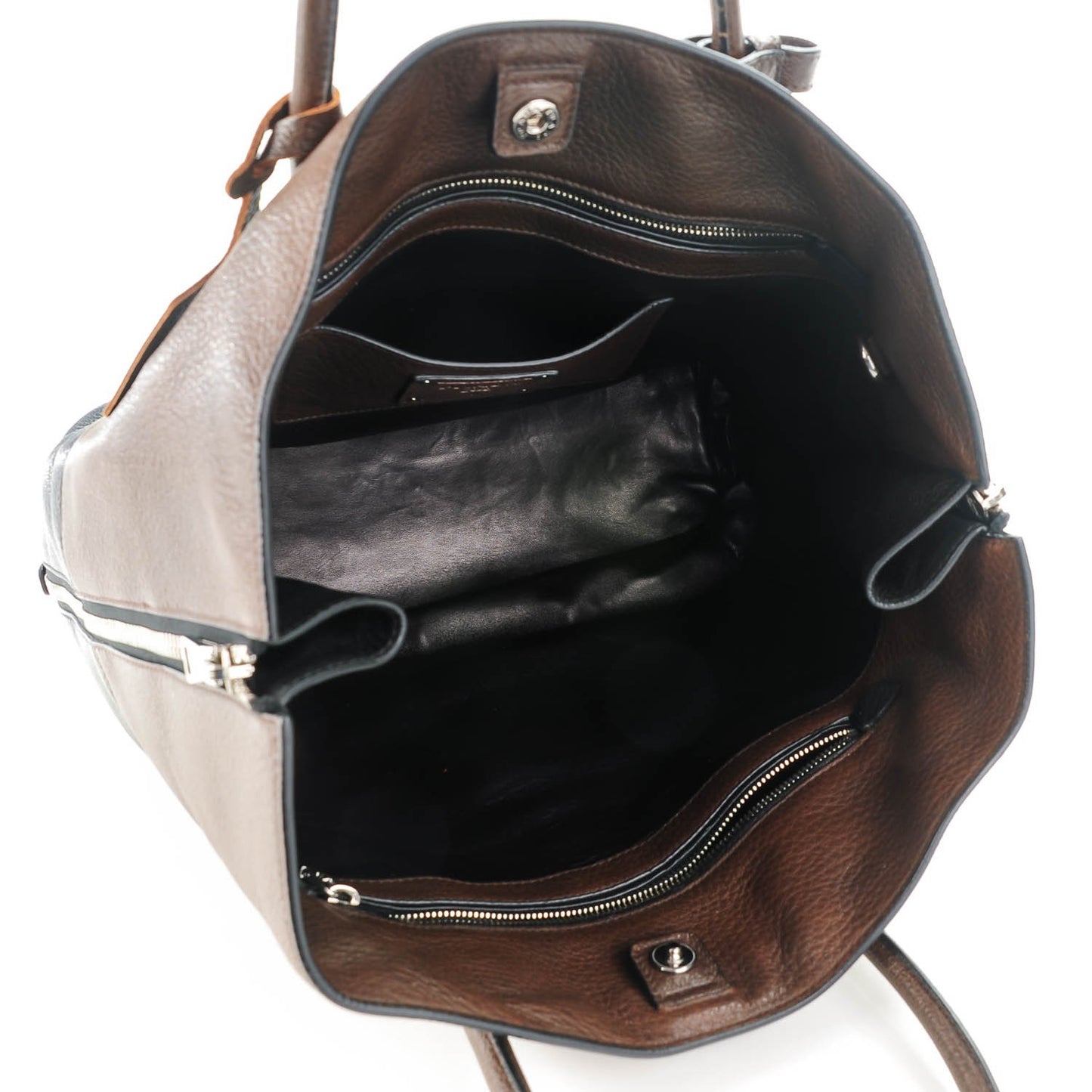 Cervo Deerskin Bi-Color Zipper Detail Tote Black Bruciato