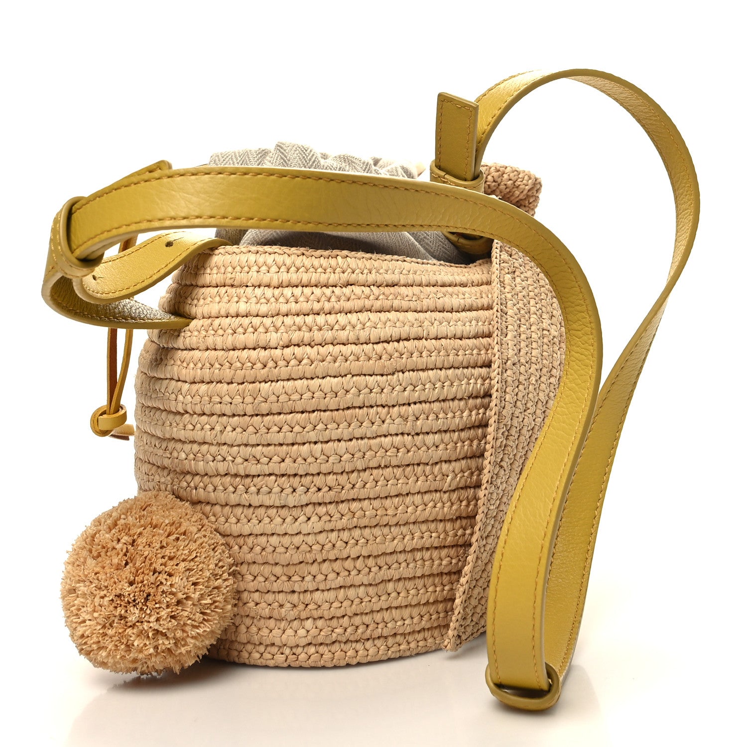 Loewe Raffia Calfskin Bunny Basket Bucket Bag Natural 3 of 10