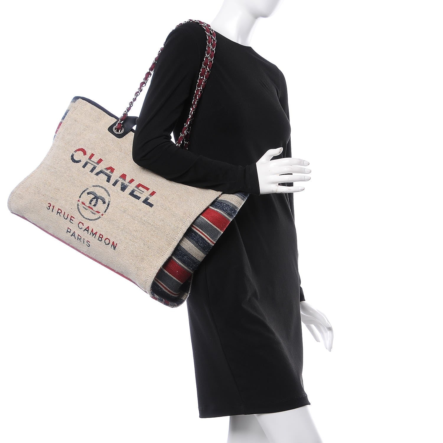 Chanel Striped Canvas Large Deauville Tote Beige 2 of 8