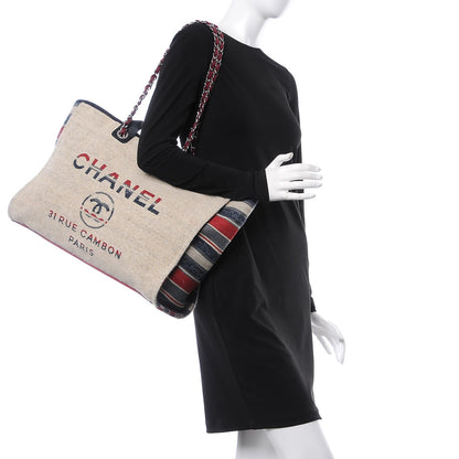 Chanel Striped Canvas Large Deauville Tote Beige 2 of 8