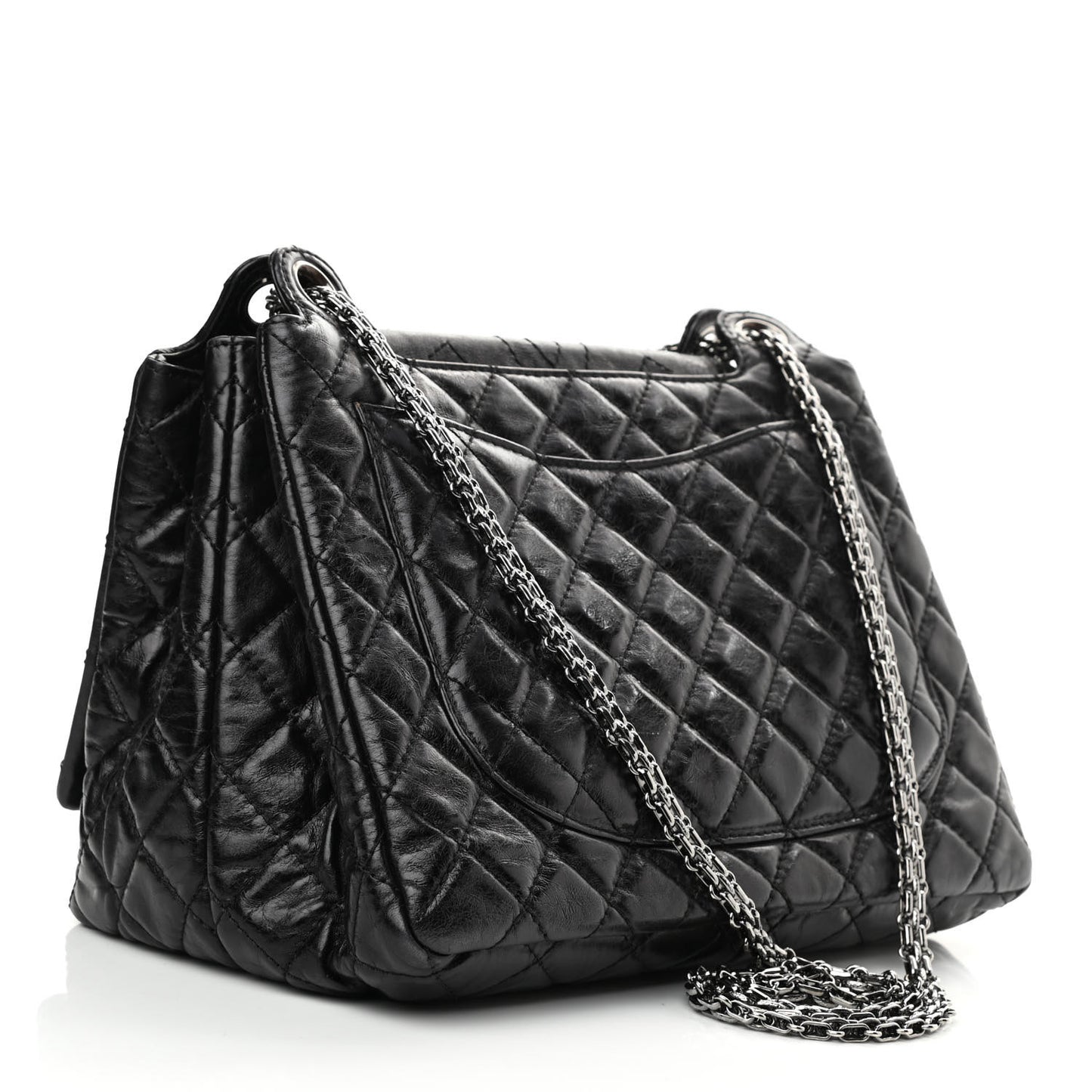 Metallic Aged Calfskin Quilted Reissue 2.55 Accordion Flap Black