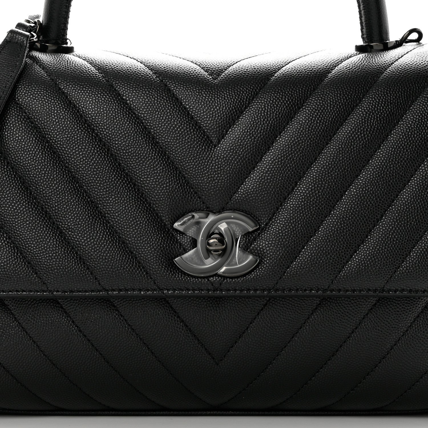 Chanel Caviar Chevron Quilted Small Coco Handle Flap So Black 7 of 9