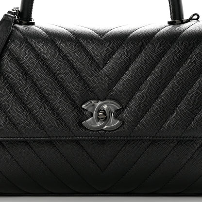 Chanel Caviar Chevron Quilted Small Coco Handle Flap So Black 7 of 9