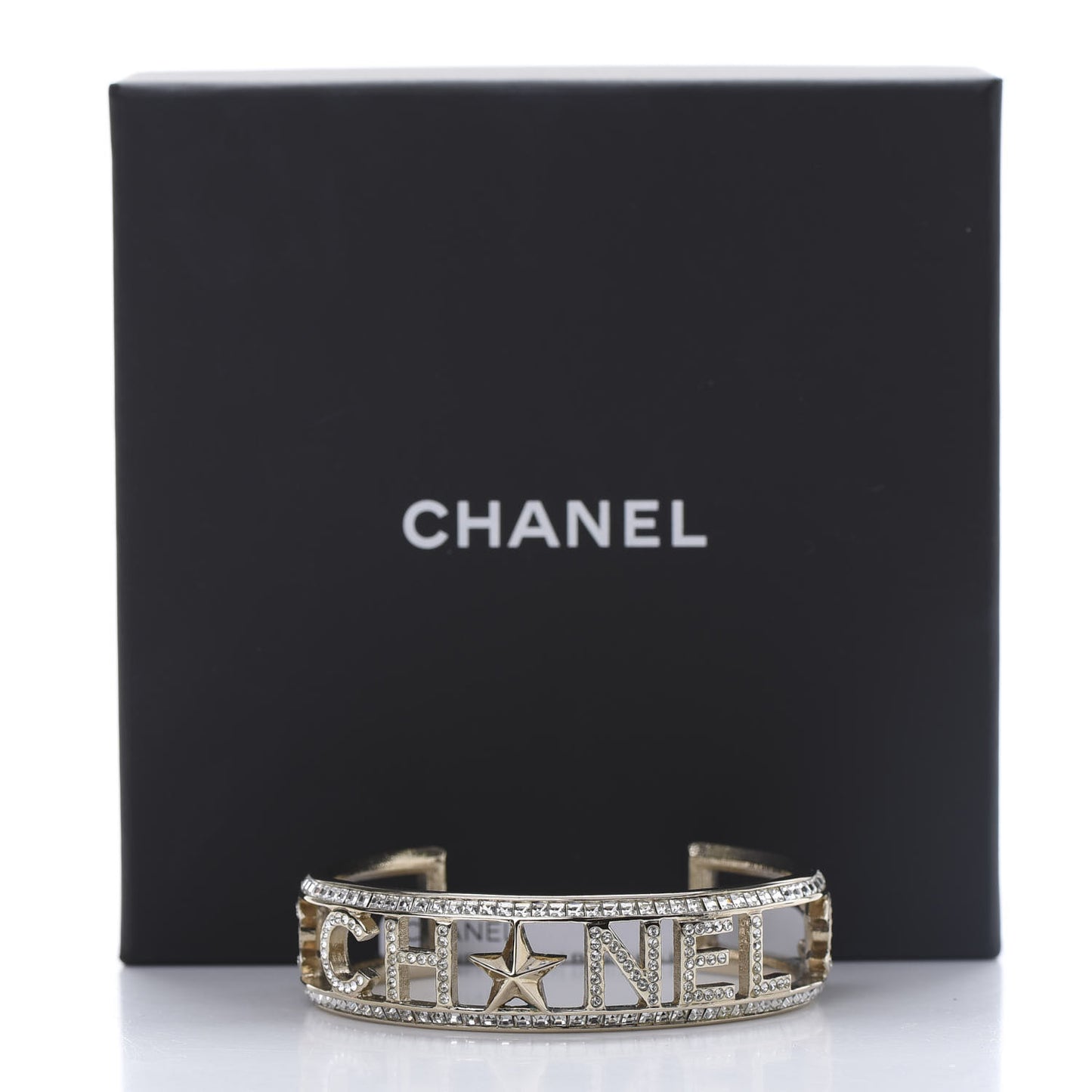 Crystal Baguette Logo Cuff Bracelet Gold