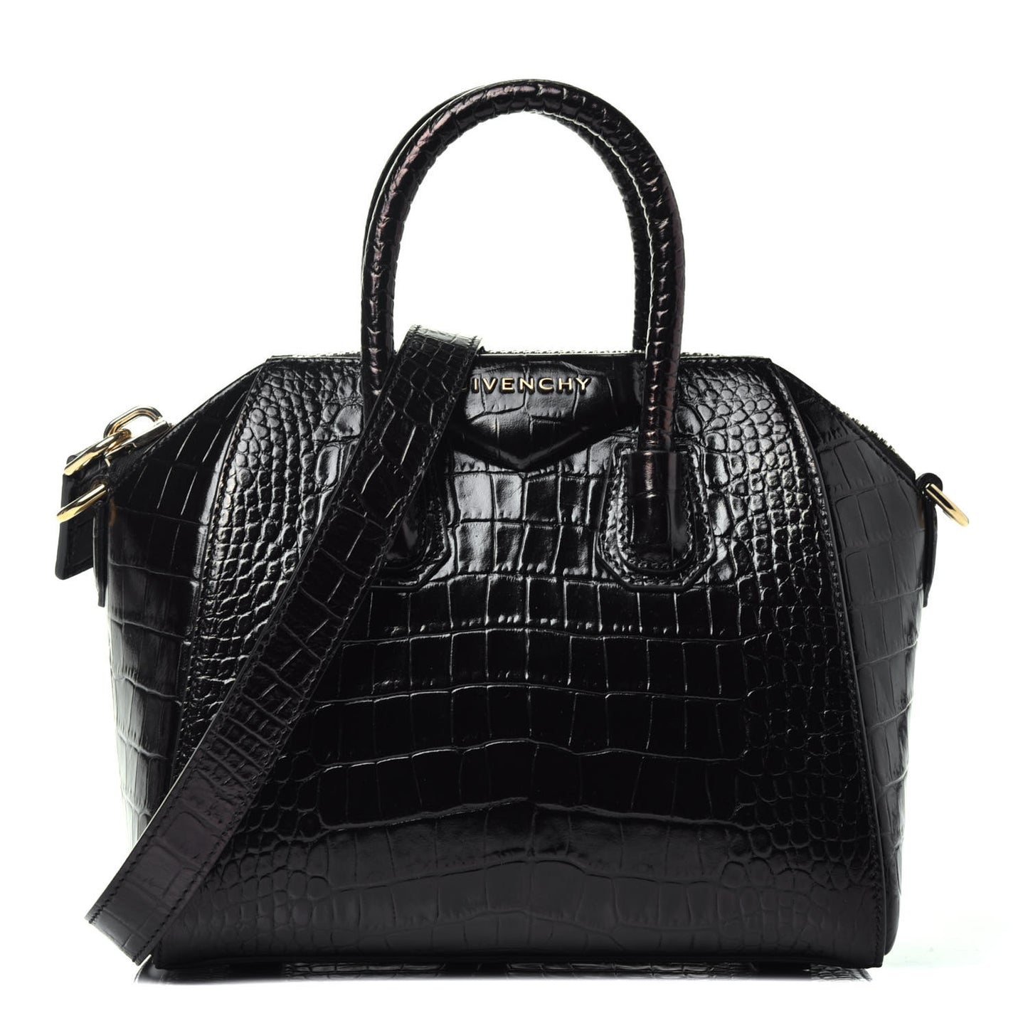 Calfskin Crocodile Embossed Mini Antigona Black