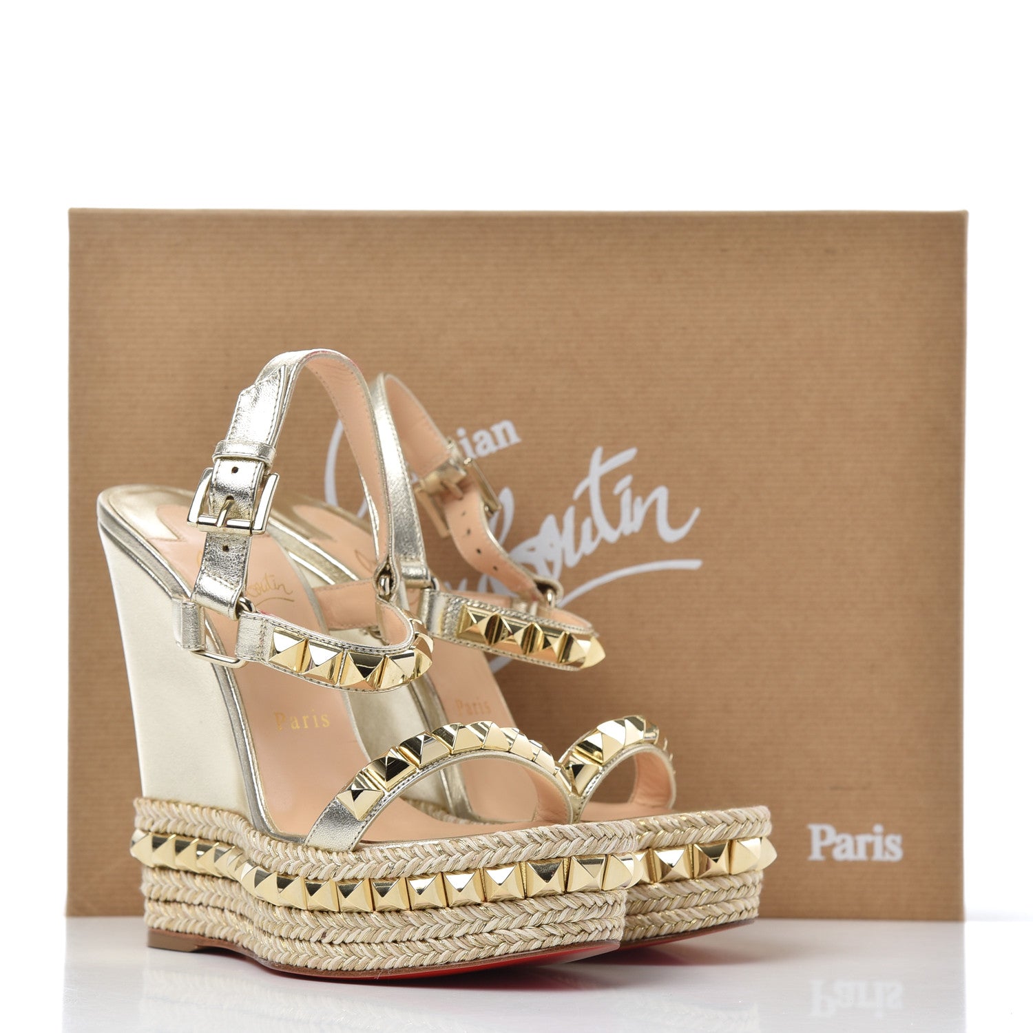 Christian Louboutin Nappa Silk Cataclou 140 Wedge Sandals 36 Sahara Light Gold 11 of 11