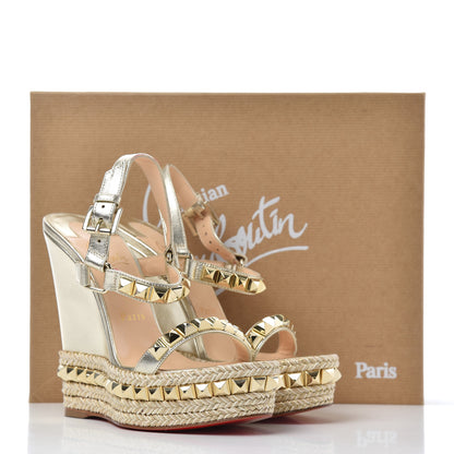 Christian Louboutin Nappa Silk Cataclou 140 Wedge Sandals 36 Sahara Light Gold 11 of 11