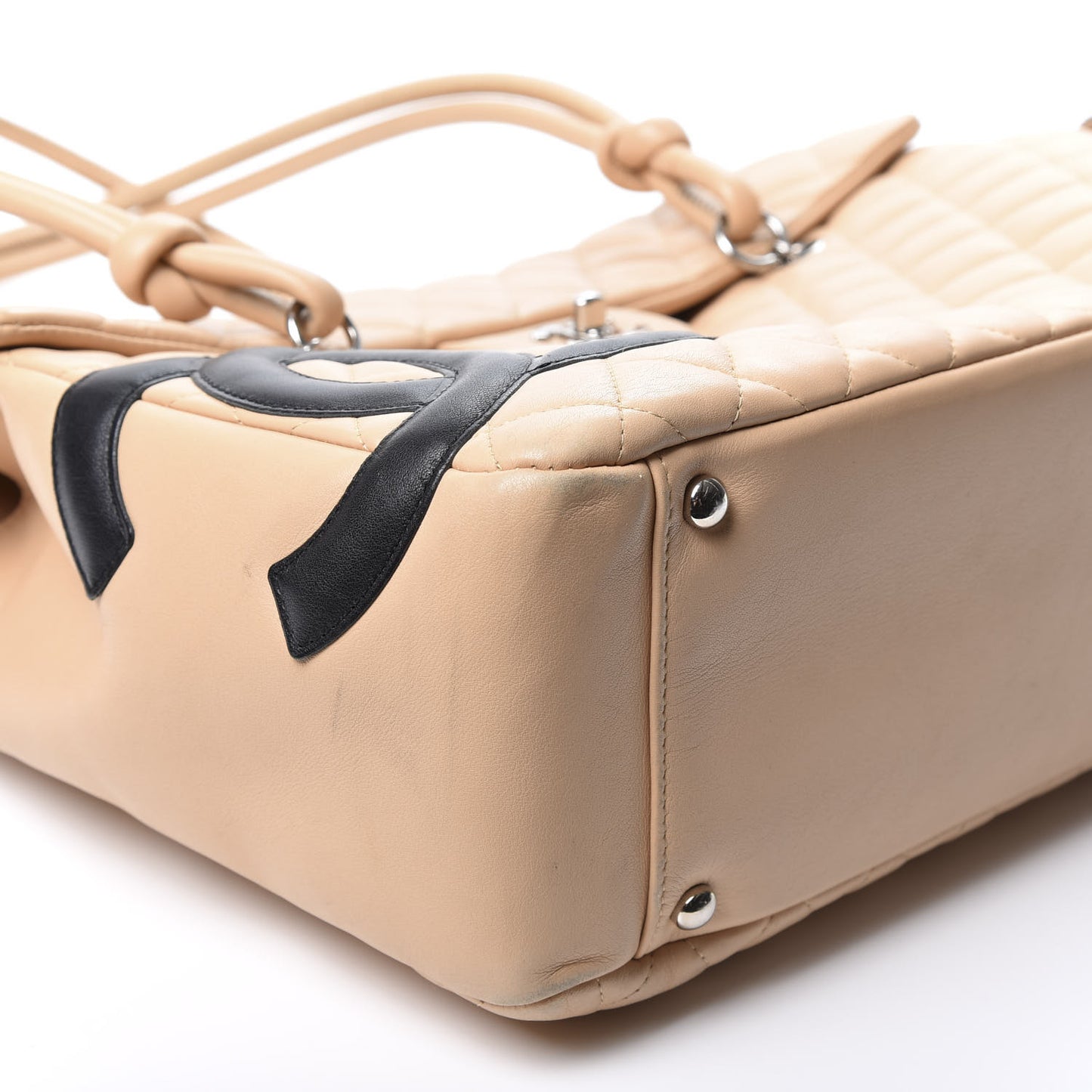 Calfskin Quilted Large Cambon Flap Beige Black