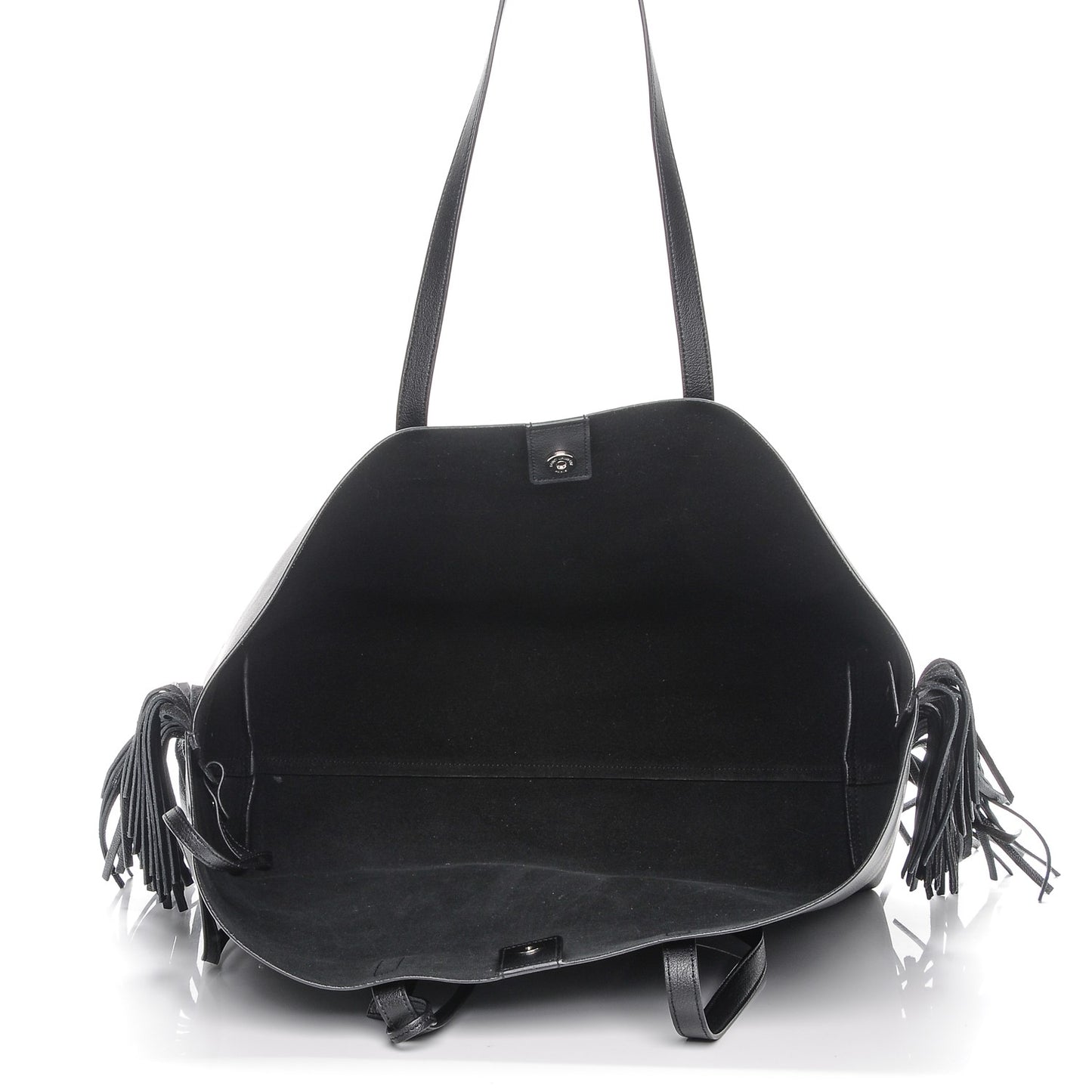 Calfskin Large Fringe Shopping Tote Black