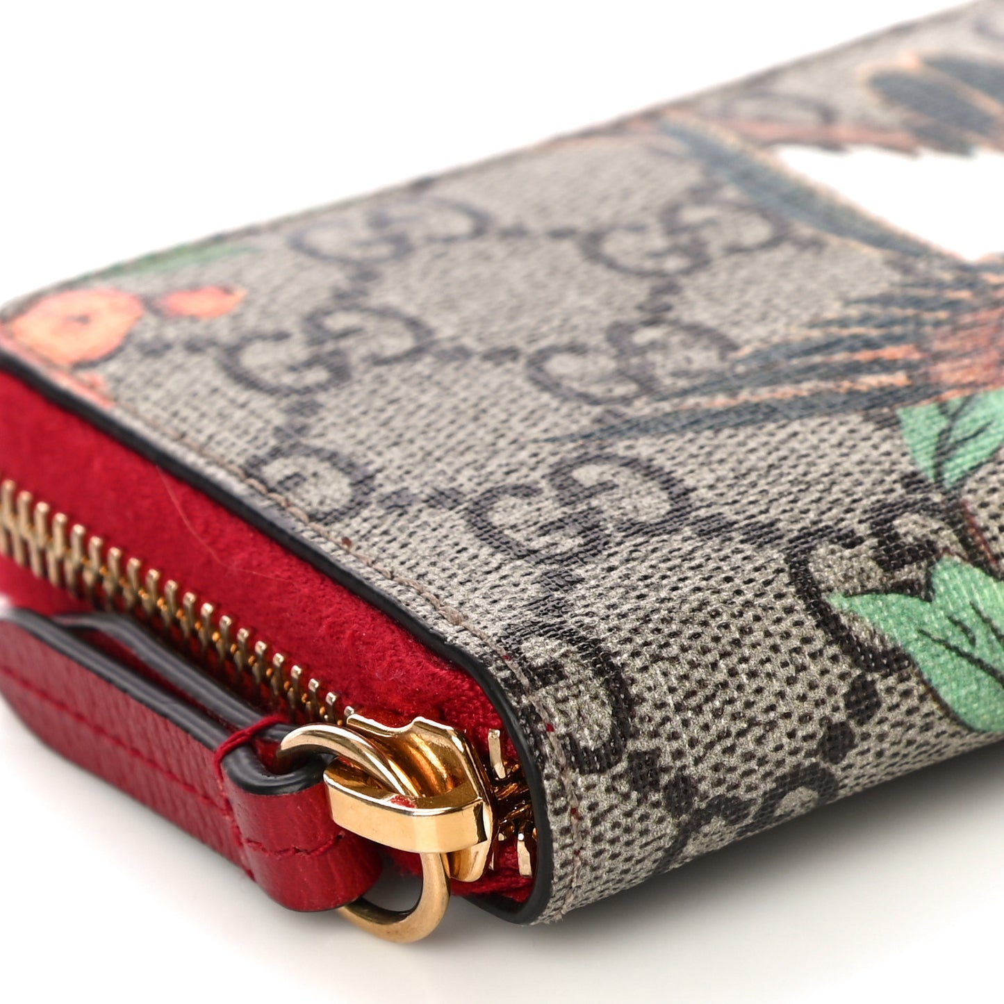 GG Supreme Monogram Tian Zip Around Card Case Wallet Beige Multicolor Red