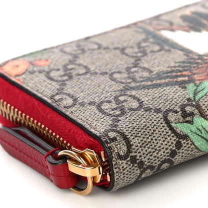 Gucci GG Supreme Monogram Tian Zip Around Card Case Wallet Beige Multicolor Red 8 of 10